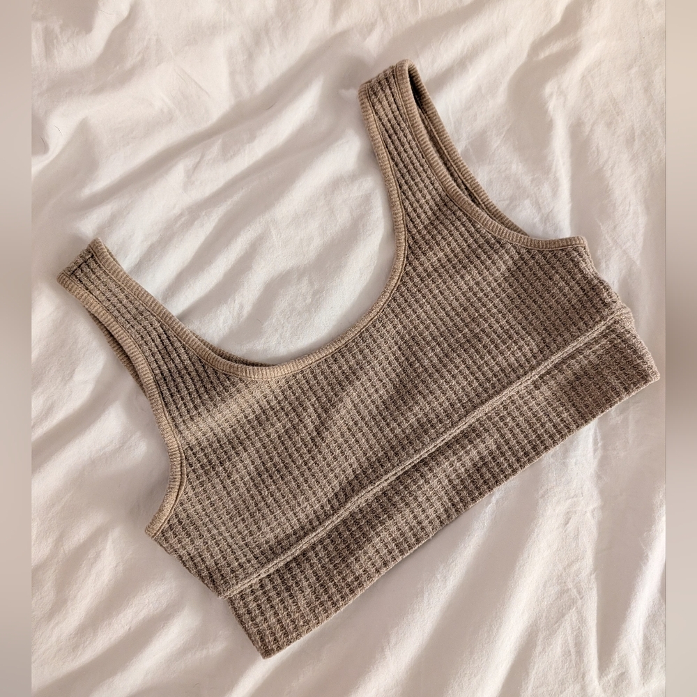 Z Supply Waffle Textured Beige Extreme Crop Top - Bra Top